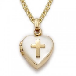 Heart Shaped Engraved Locket 24K Gold over Sterling Silver Mother of Pearl Necklace