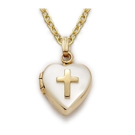 Heart Shaped Engraved Locket 24K Gold over Sterling Silver Mother of Pearl Necklace
