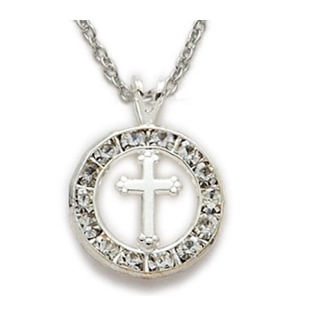 CZ Jewel Fashion Cross Sterling Silver Crystal Inspirational Necklace w/18" Chain - Boxed