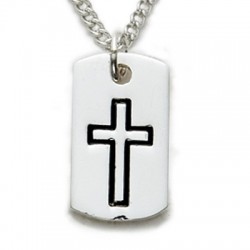 Cross on Dogtag Sterling Silver Necklace w/18" Chain - Boxed