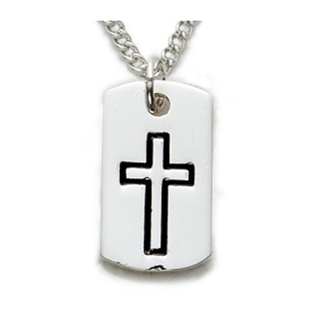 Cross on Dogtag Sterling Silver Necklace w/18" Chain - Boxed
