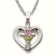 Heart Shaped with Cross & Rose Sterling Silver Necklace w/18" Chain - Boxed