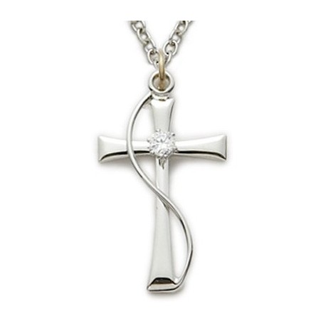 CZ Jewel Cross Sterling Silver Inspirational Necklace