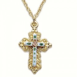 Blue Cross on 14K Gold Back Filled Necklace w/18" Chain - Boxed