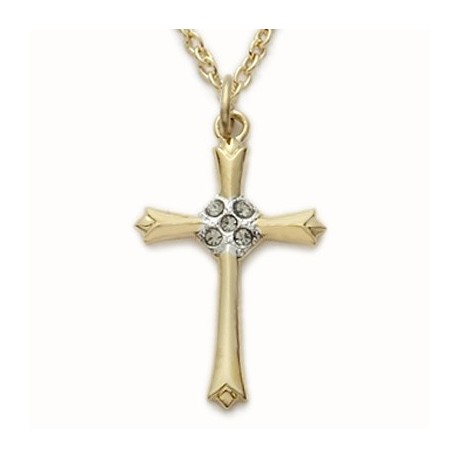 CZ Jewel Cross 14K Gold Filled Inspirational Necklace w/18" Chain - Boxed