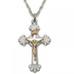 Sterling Silver Crucifix with Gold Corpus w/18" Chain