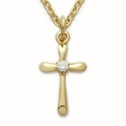 CZ Jewel Cross 14K Gold Filled Inspirational Necklace w/16" Chain - Boxed