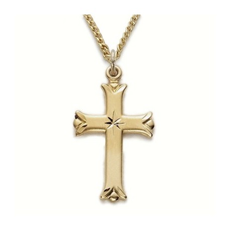 Women's Cross Necklace 24K Gold Over Sterling Silver w/18" Chain - Boxed