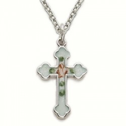White Cross Shaped Sterling Silver Necklace w/18" Chain - Boxed