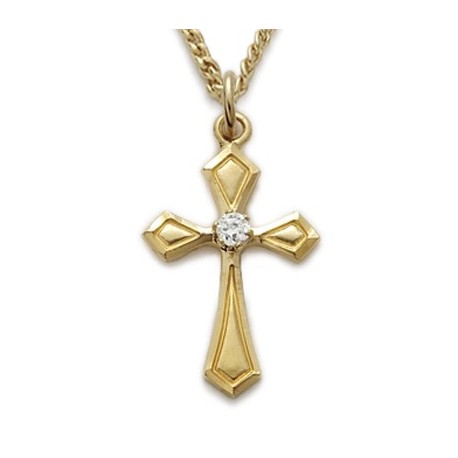 CZ Jewel Cross 24K Gold Over Sterling Silver Crystal Necklace w/18" Chain - Boxed