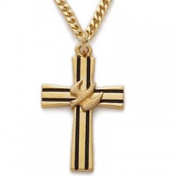 Men's Holy Spirit Dove Cross 24K Gold over Sterling Silver Inspirational Necklace Religious