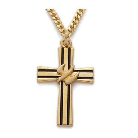 Men's Holy Spirit Dove Cross 24K Gold over Sterling Silver Inspirational Necklace Religious