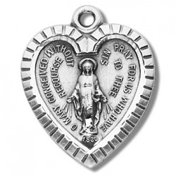 Sterling Silver Heart Shaped Miraculous Medal w/18" Chain - Boxed