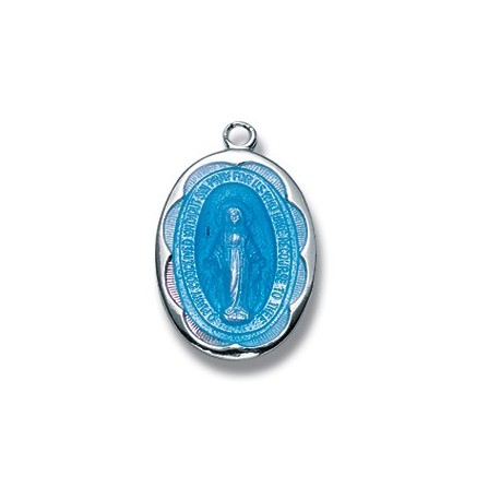 Sterling Silver Blue Enameled Oval Miraculous w/18" Chain - Boxed