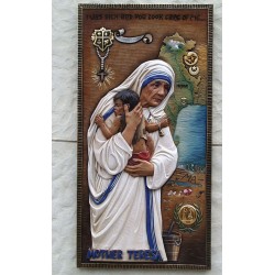 Mother Teresa Plaque Relief - Woodcarved
