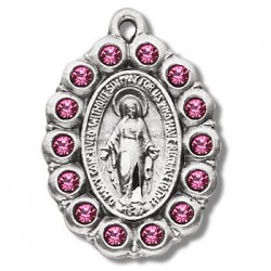 Sterling Silver Oval Miraculous with Pink Stones w/18" Chain - Boxed