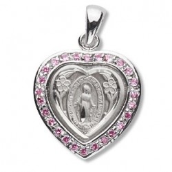 Sterling Silver Heart Shaped Miraculous Cubic Zirconia Pendant Pink w/18" Chain - Boxed