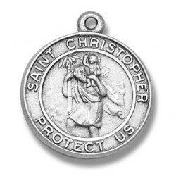 St. Christopher Sterling Silver Round Medal w/18" Chain - Boxed