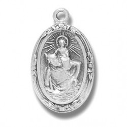 St. Christopher Sterling Silver Small Oval Medal w/18" Chain - Boxed