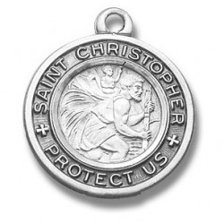 St. Christopher Sterling Silver Small Round w/18" Chain - Boxed