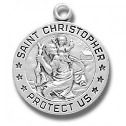 St. Christopher Sterling Silver Small Round Medal w/18" Chain - Boxed