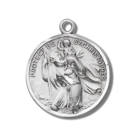St. Christopher Sterling Silver Round Medal w/24" Chain - Boxed