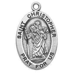 St. Christopher Sterling Silver Oval Medal w/20" Chain - Boxed
