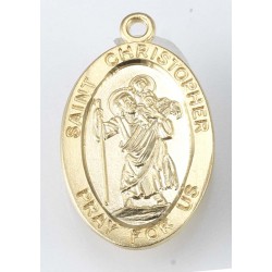 St. Christopher Gold Over Sterling Silver Oval Medal w/20" Chain - Boxed
