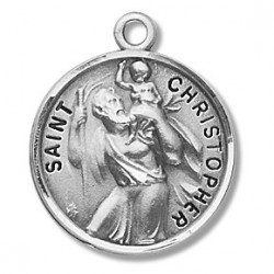 St. Christopher Sterling Silver Round Medal w/20" Chain - Boxed