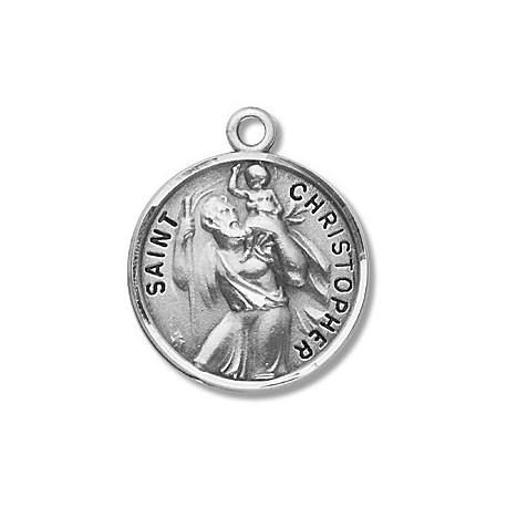St. Christopher Sterling Silver Round Medal w/20" Chain - Boxed