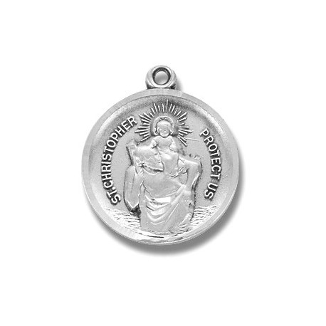 St. Christopher Sterling Silver Round Medal w/18" Chain - Boxed