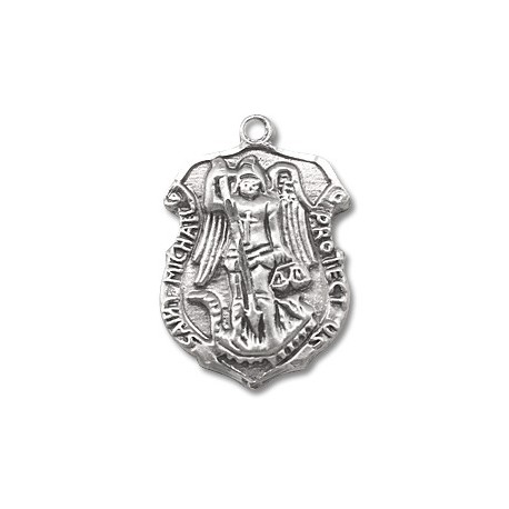 St. Michael Sterling Silver Small Shield w/20" Chain - Boxed