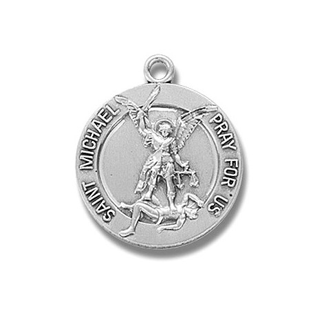 St. Michael Sterling Silver with Guardian Angel on Back w/24" Chain - Boxed