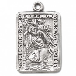 St. Christopher Sterling Silver Square Medal w/24" Chain - Boxed