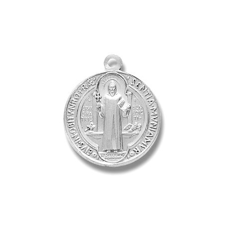 St. Benedict Sterling Silver Small Round w/18" Chain - Boxed