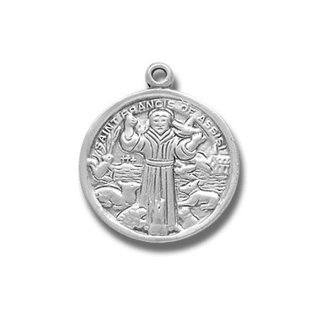 St. Francis of Assisi Sterling Silver Small Round w/18" Chain - Boxed