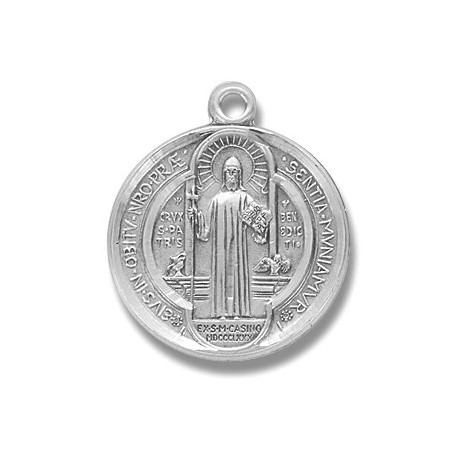 St. Benedict Sterling Silver Round Medium w/24" Chain - Boxed