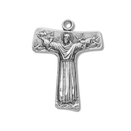 St. Francis on Tao Cross Sterling Silver Medium w/24" Chain - Boxed