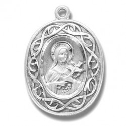 St. Therese with Crown of Thorns Sterling Silver w/18" Chain - Boxed