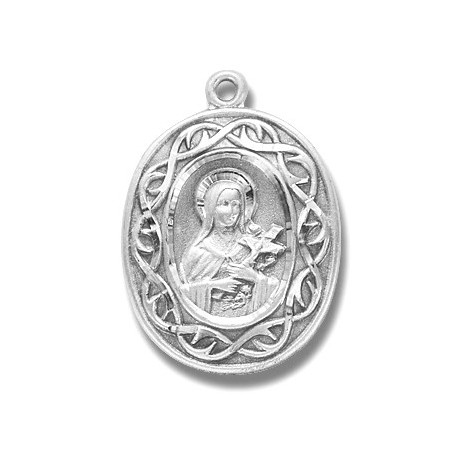 St. Therese with Crown of Thorns Sterling Silver w/18" Chain - Boxed
