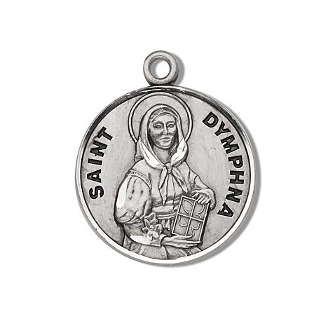 St. Dymphna Sterling Silver Round w/18" Chain - Boxed