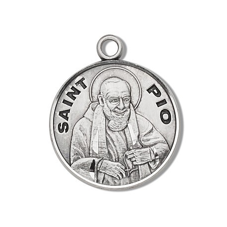 St. Pio Sterling Silver Round w/20" Chain - Boxed