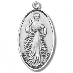 Divine Mercy Sterling Silver with St. Faustina Back w/18" Chain - Boxed