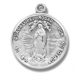Sterling Silver Round Our Lady of Guadalupe w/18" Chain - Boxed