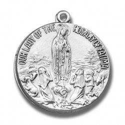 Sterling Silver Round Our Lady of the Rosary of Fatima w/18" Chain - Boxed