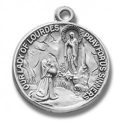 Sterling Silver Round Our Lady of Lourdes w/18" Chain - Boxed