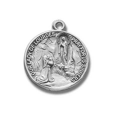 Sterling Silver Round Our Lady of Lourdes w/18" Chain - Boxed