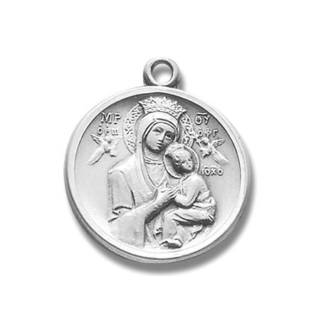 Sterling Silver Round Our Lady of Perpetual Help w/18" Chain - Boxed