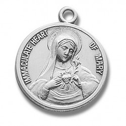 Sterling Silver Round Immaculate Heart of Mary w/18" Chain - Boxed