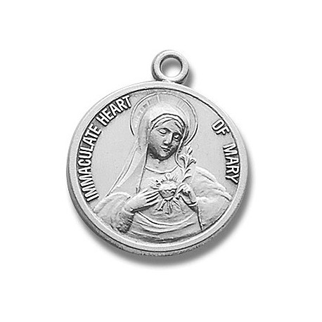 Sterling Silver Round Immaculate Heart of Mary w/18" Chain - Boxed